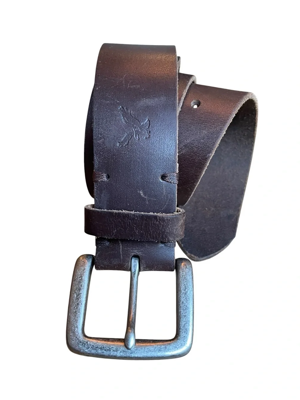 Vintage American Eagle Outfitters Brown Leather Wide Belt Eagle Sz 32 Rugged